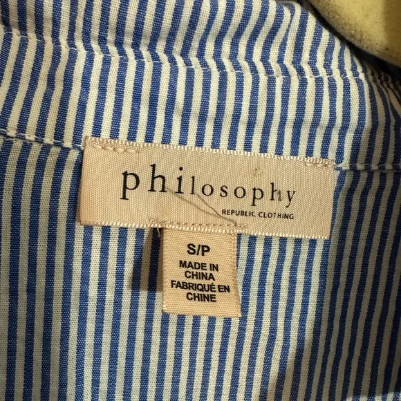 Philosophy brand blue and white striped button-down shirt w/puff sleeves Small - Picture 2 of 8
